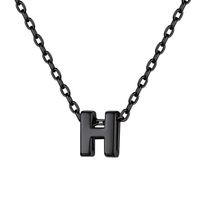 Black Plated Initial H Necklace for Women