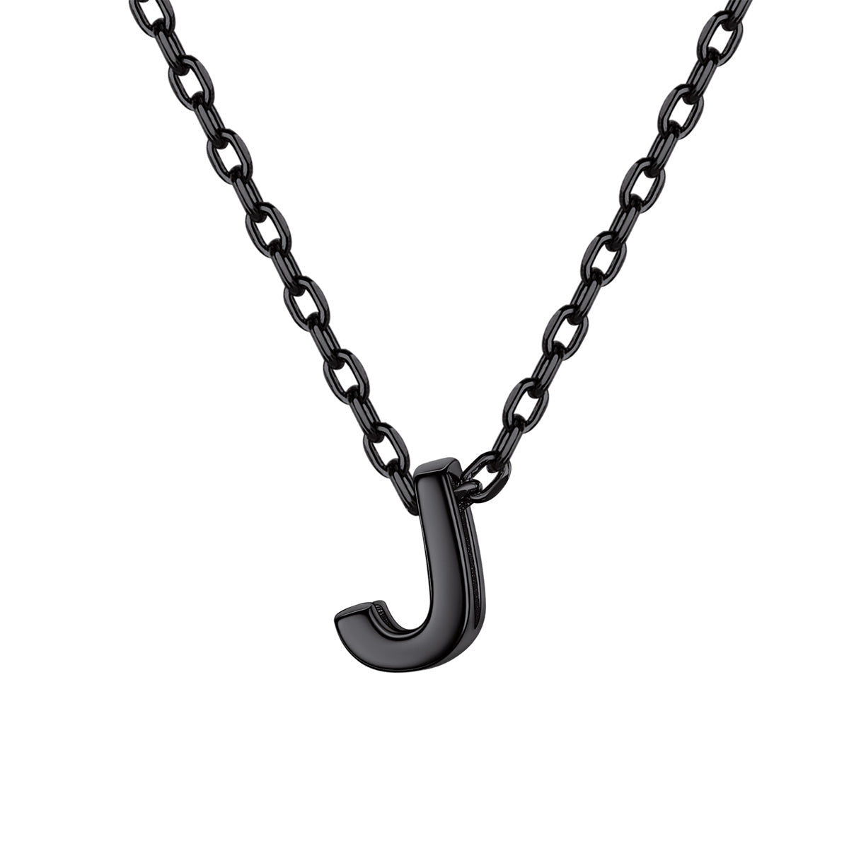 Black Plated Initial J Necklace for Women