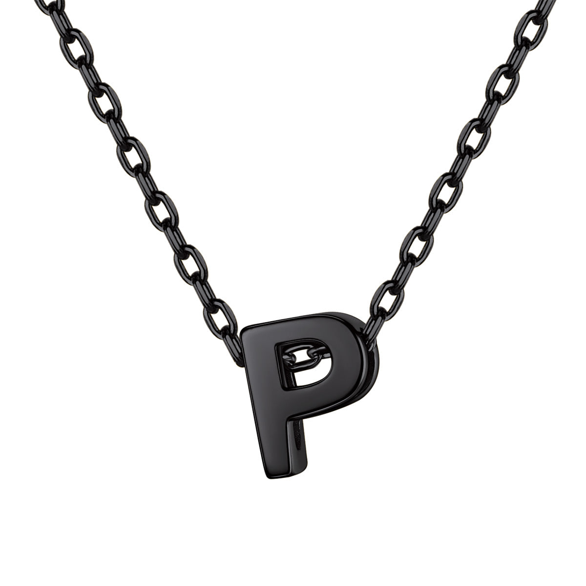 Black Plated Initial P Necklace for Women