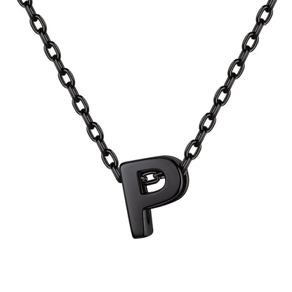 Black Plated Initial P Necklace for Women