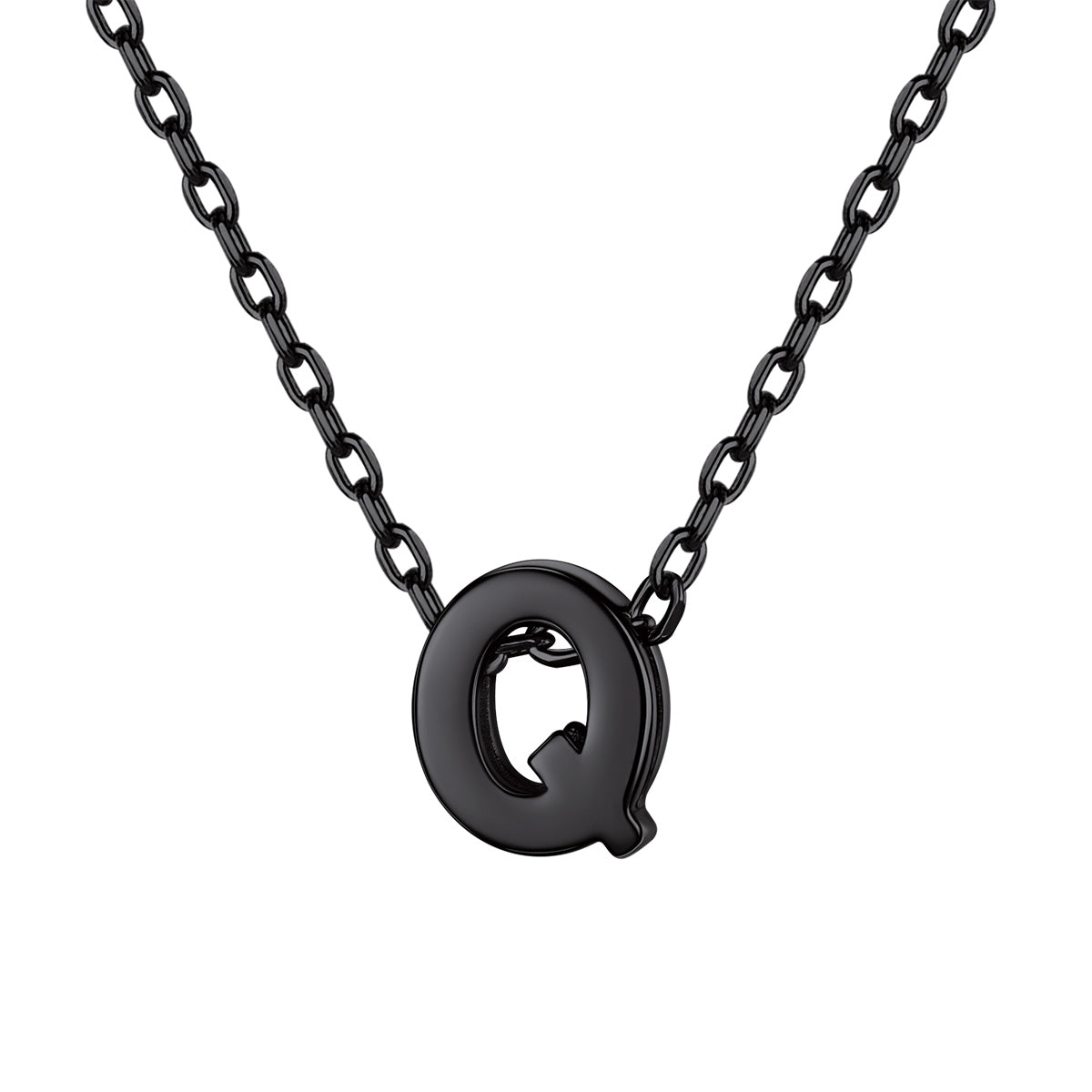 Black Plated Initial Q Necklace for Women