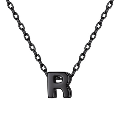 Black Plated Initial R Necklace for Women