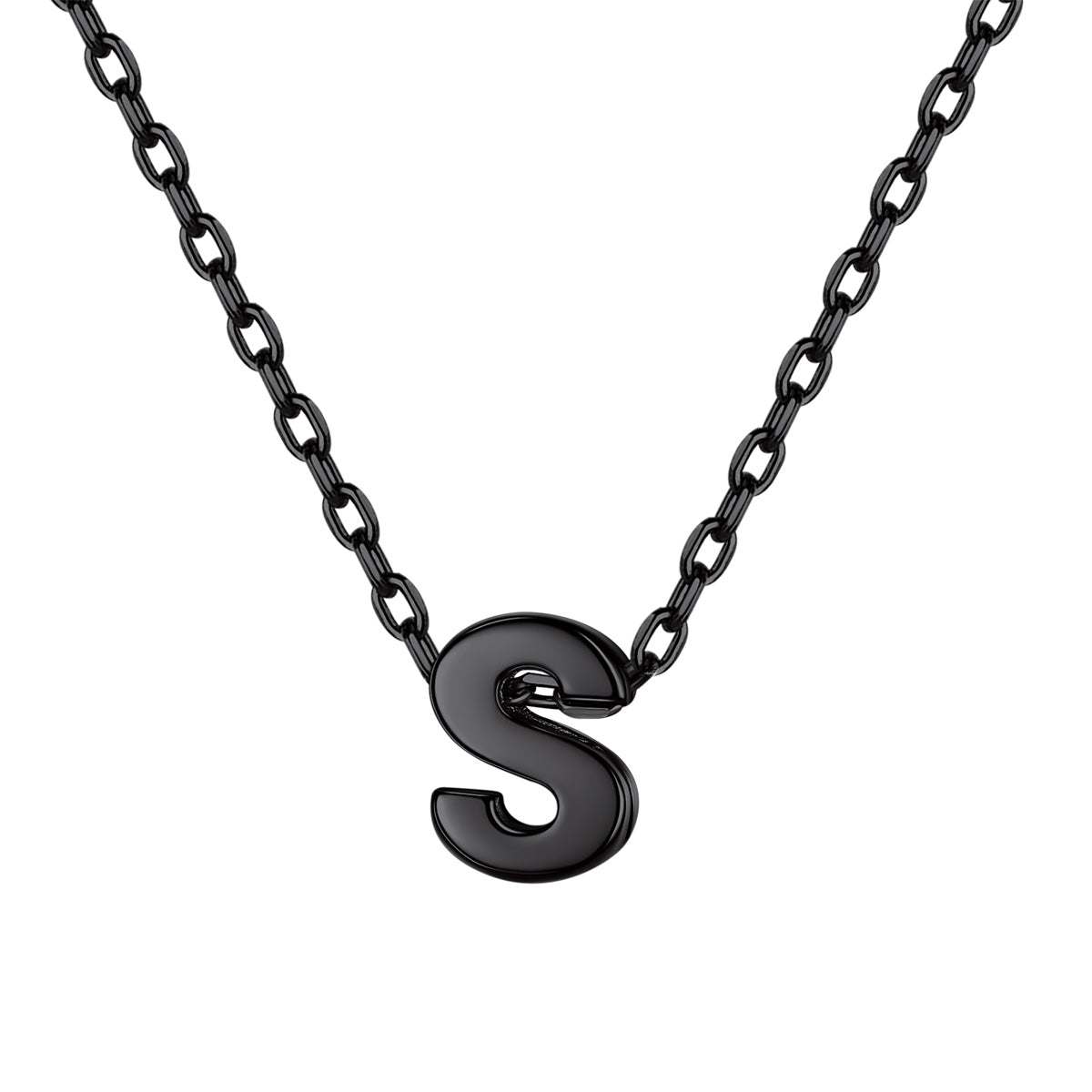 Black Plated Initial S Necklace for Women