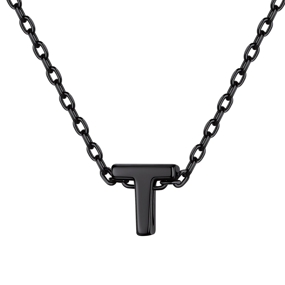 Black Plated Initial T Necklace for Women