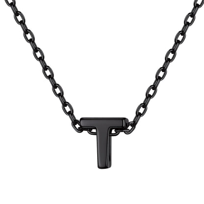 Black Plated Initial T Necklace for Women