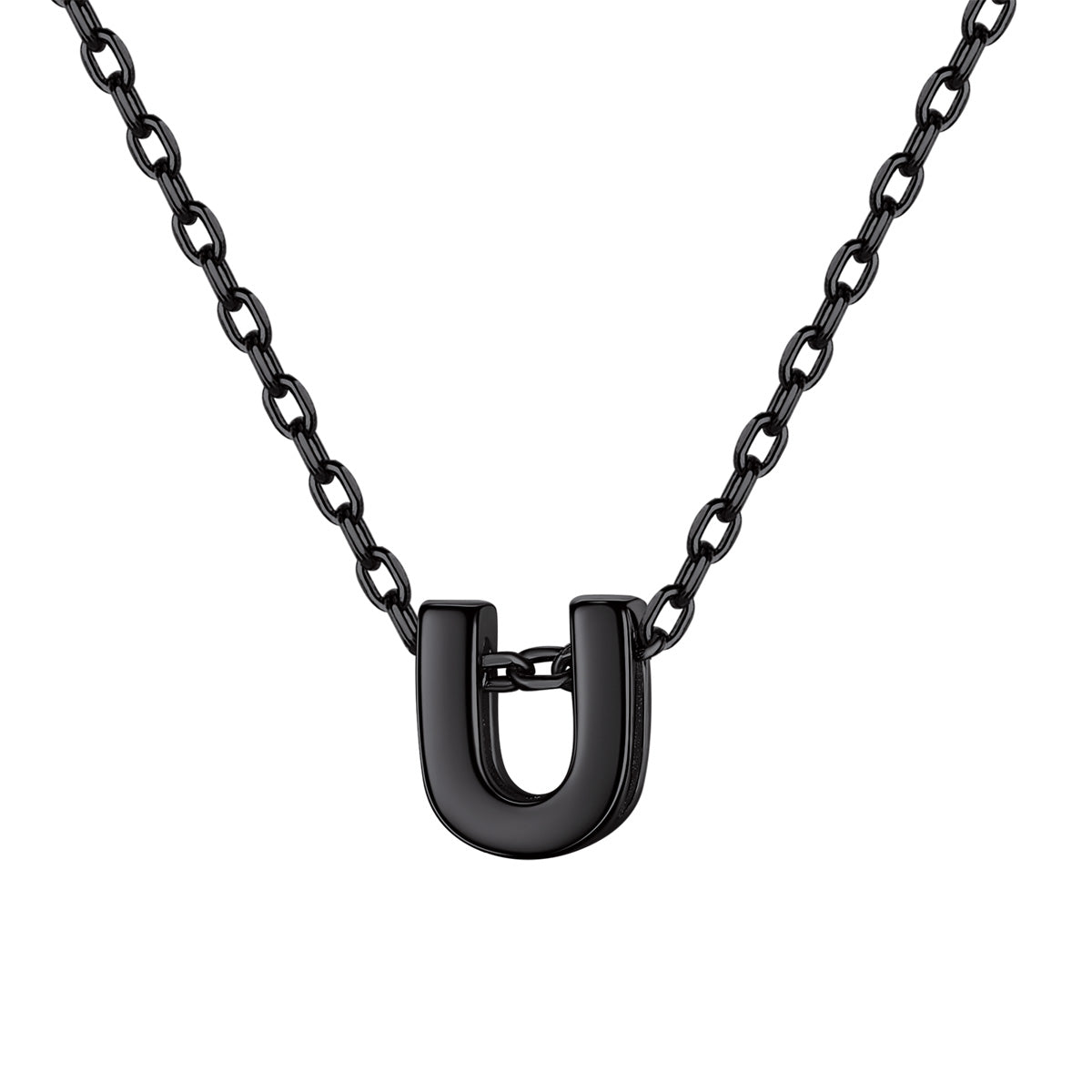 Black Plated Initial U Necklace for Women