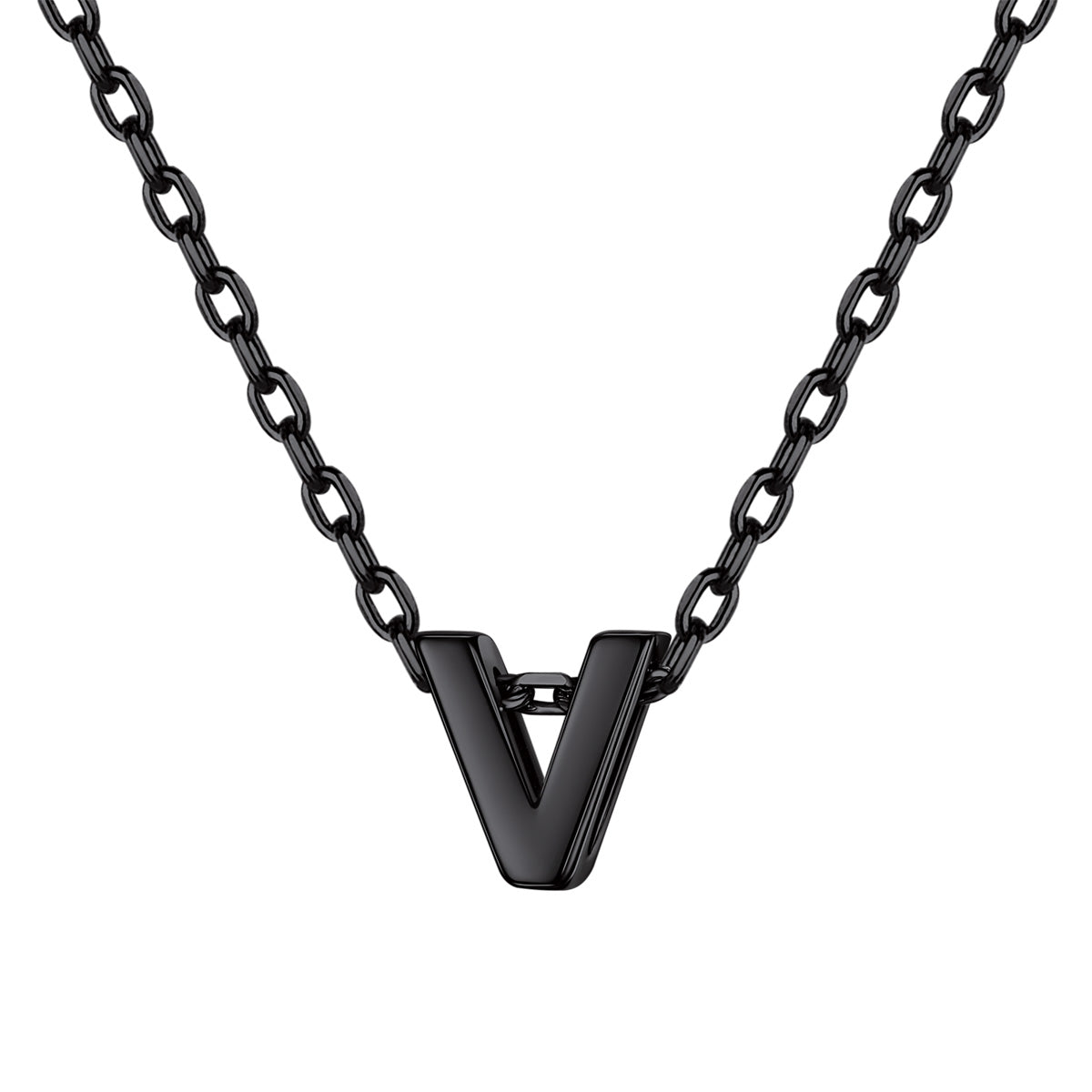 Black Plated Initial V Necklace for Women