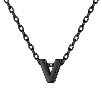 Black Plated Initial V Necklace for Women