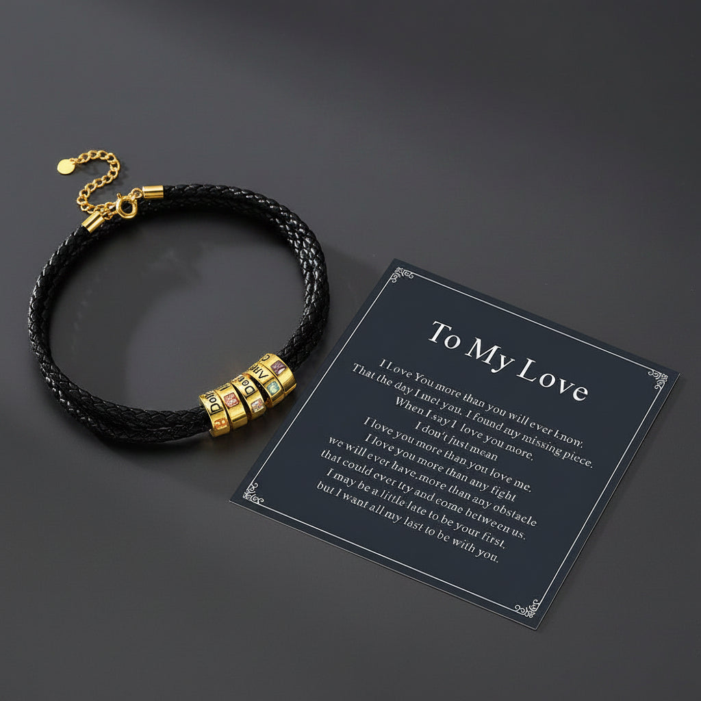 Black braided with Gold Name Bead bracelet 