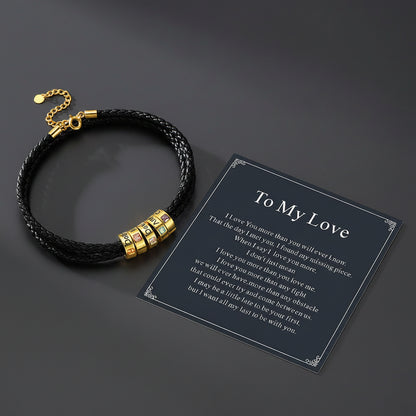 Black braided with Gold Name Bead bracelet 
