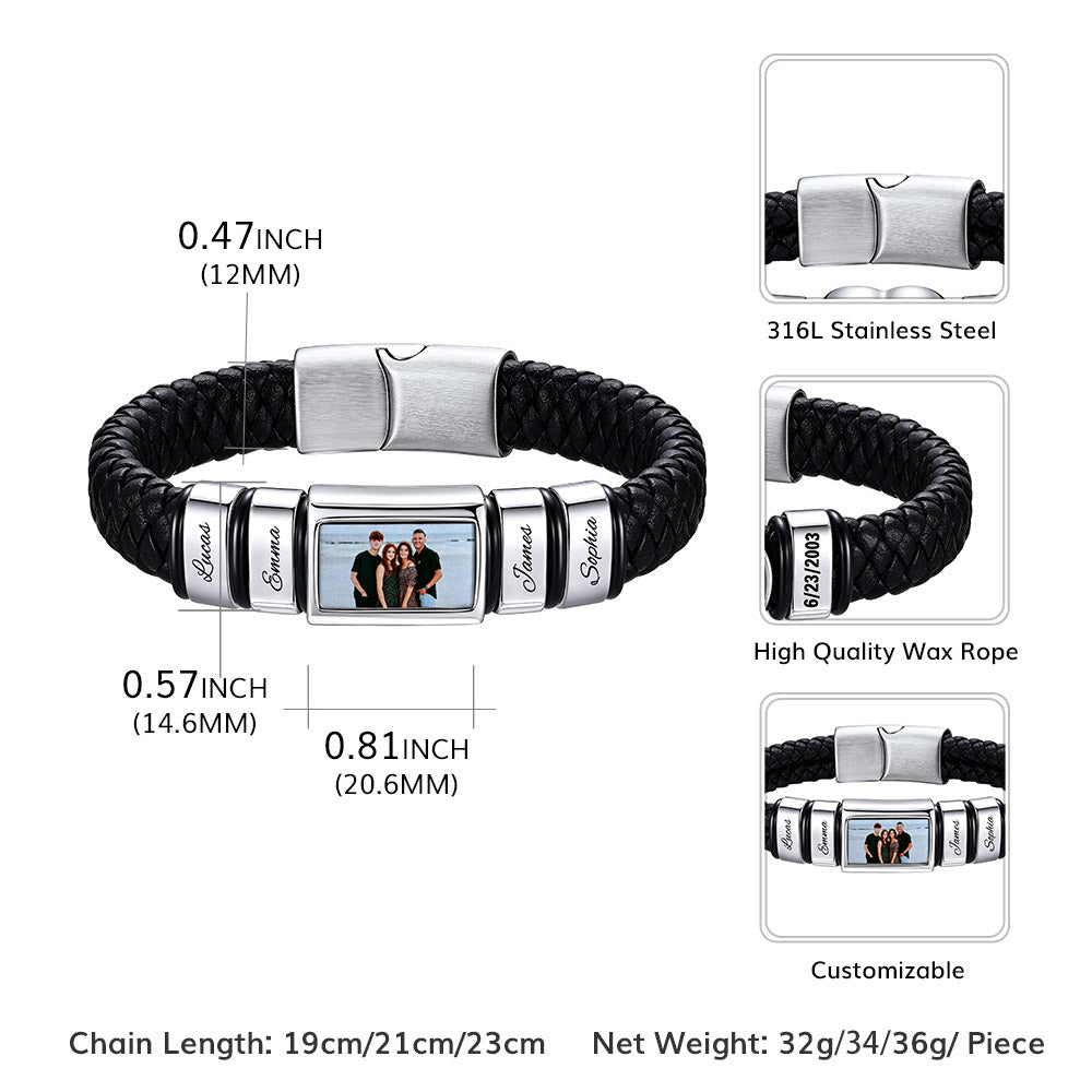 Personalized braided leather bracelet size chart