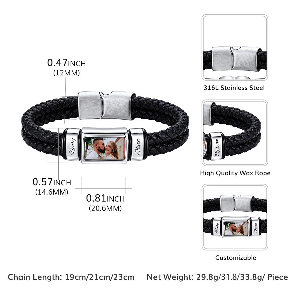 Custom name photo leather bracelet size chart