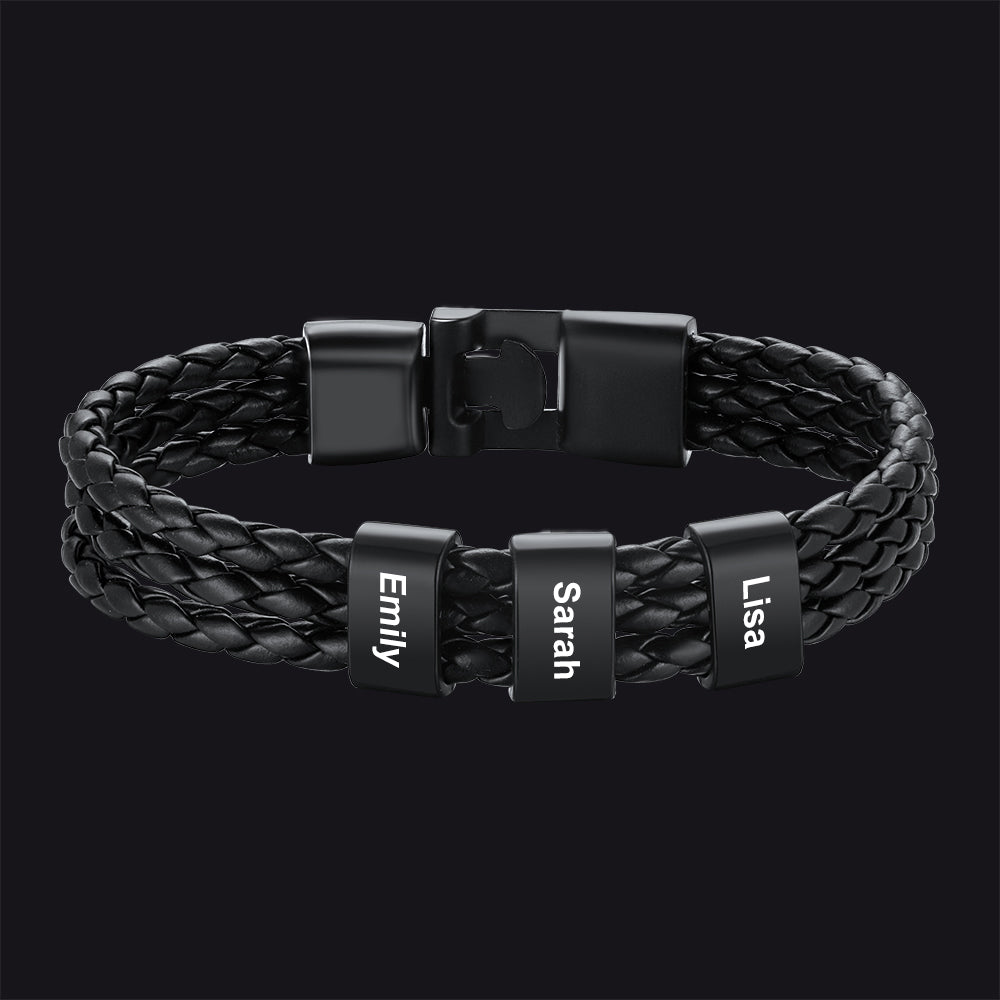 Customized Braided Leather Bracelet Name Beads