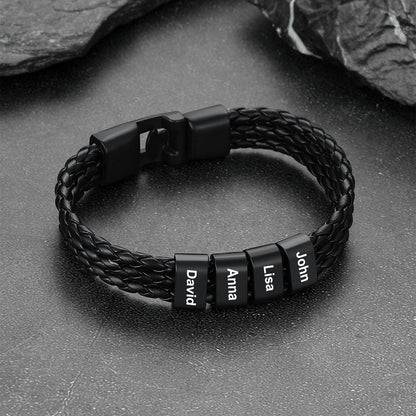 Personalized Braided Leather Bracelets with Beads Names Gift for Men Dad