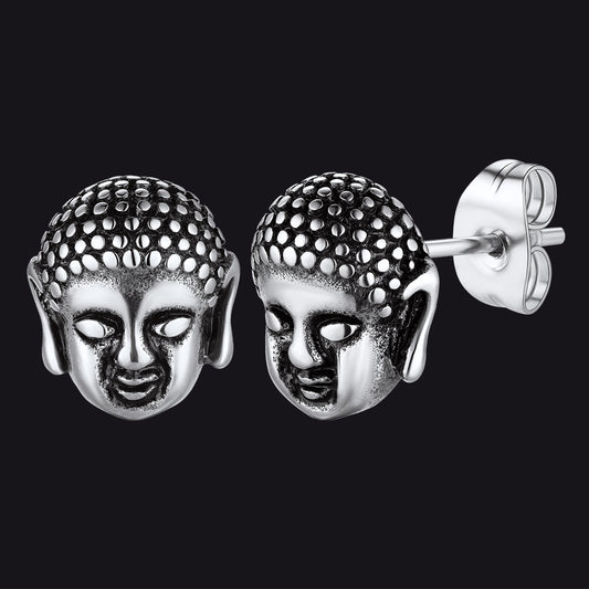 FaithHeart Retro Buddha Head Stud Earrings for Women FaithHeart