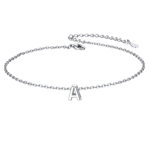 A 925 Sterling Silver Initial Cable Chain Anklet for Women