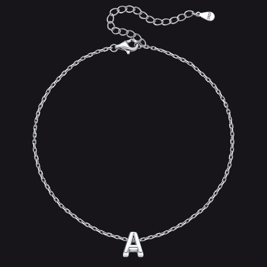  925 Sterling Silver Initial Cable Chain Anklet for Womenimg