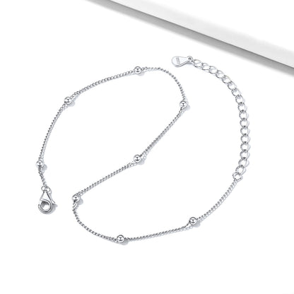 925 Sterling Silver Beaded Anklet for Women Front View