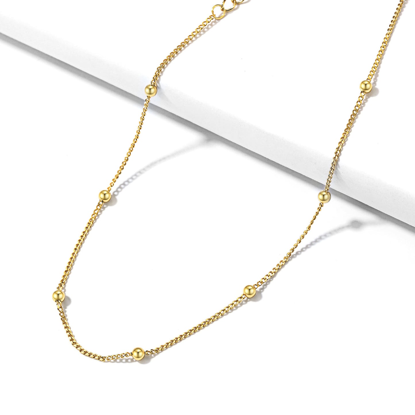 925 Sterling Silver Beaded Anklet for Women Front View