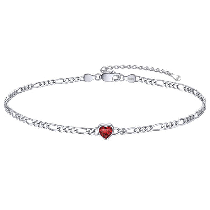 Personalized Sterling Silver Birthstone Dainty Heart Anklet for Women