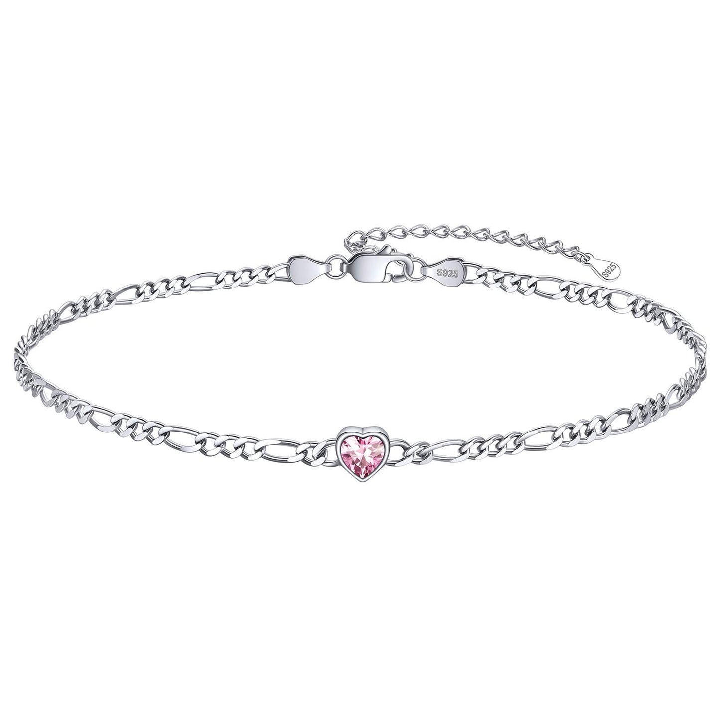 Personalized Sterling Silver Birthstone Dainty Heart Anklet for Women