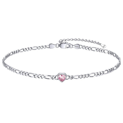 Personalized Sterling Silver Birthstone Dainty Heart Anklet for Women