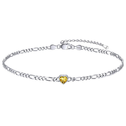 Personalized Sterling Silver Birthstone Dainty Heart Anklet for Women