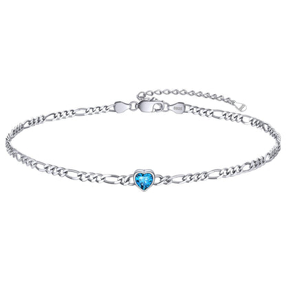 Personalized Sterling Silver Birthstone Dainty Heart Anklet for Women