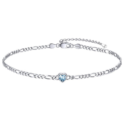 Personalized Sterling Silver Birthstone Dainty Heart Anklet for Women