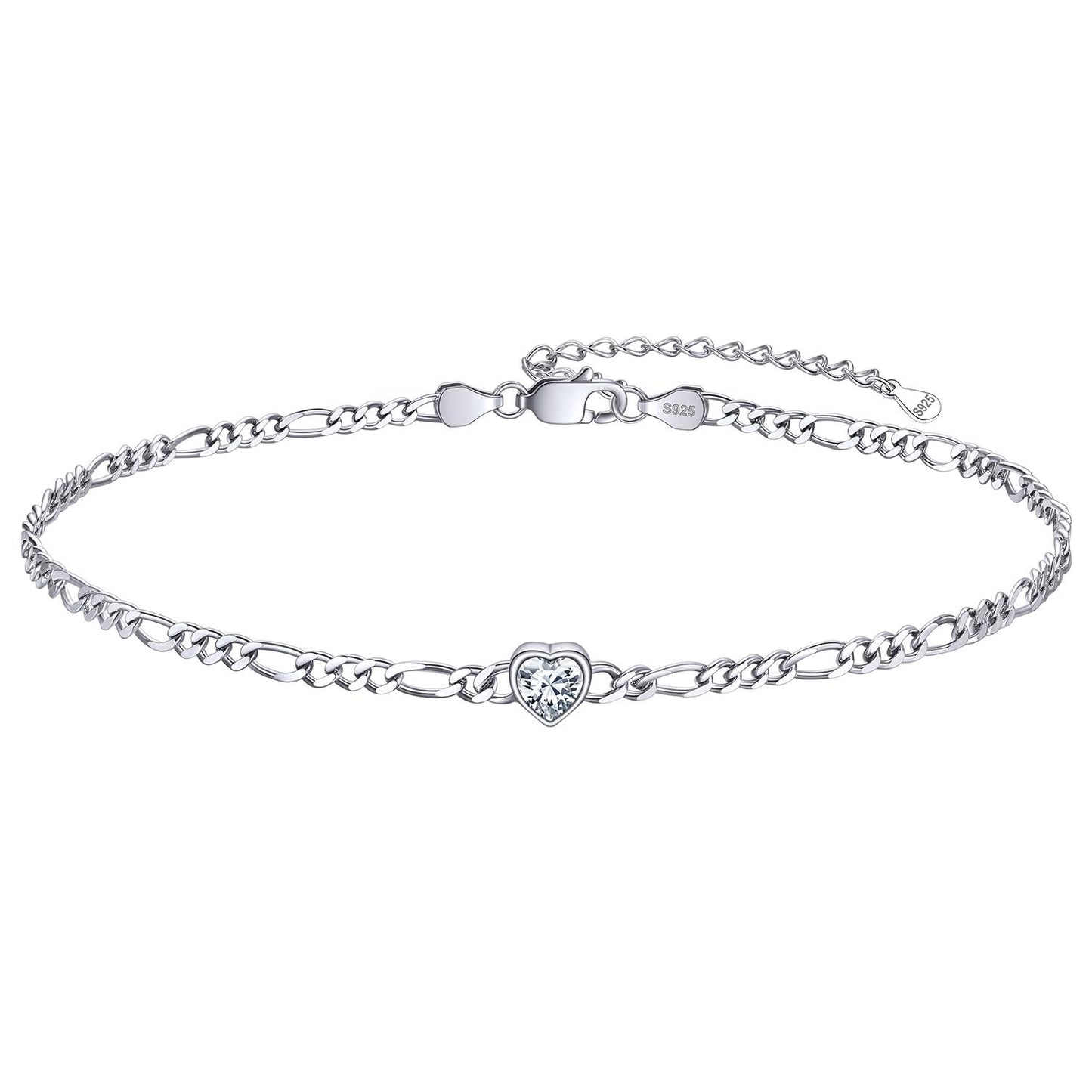 Personalized Sterling Silver Birthstone Dainty Heart Anklet for Women