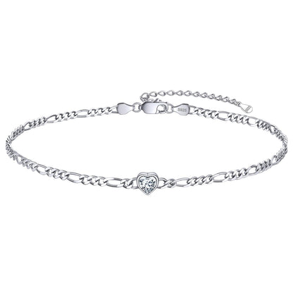 Personalized Sterling Silver Birthstone Dainty Heart Anklet for Women