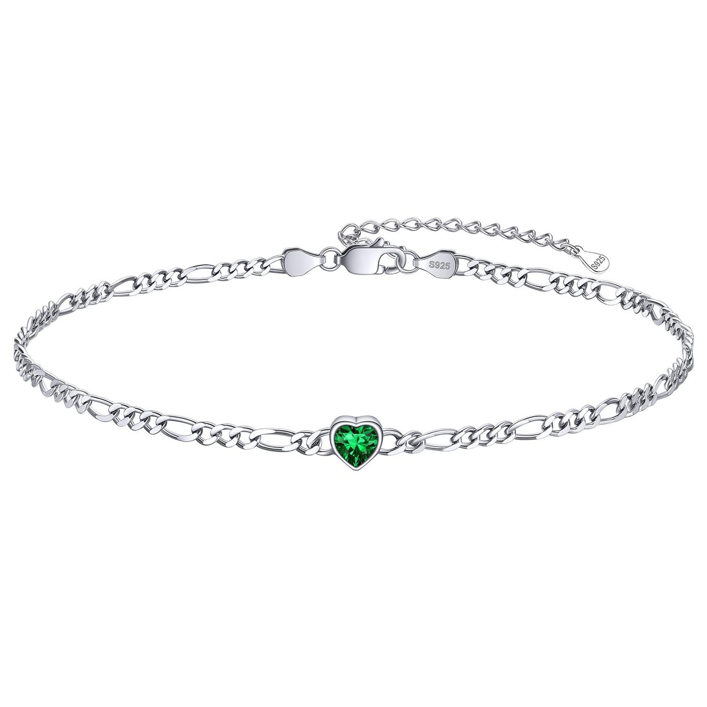 Personalized Sterling Silver Birthstone Dainty Heart Anklet for Women