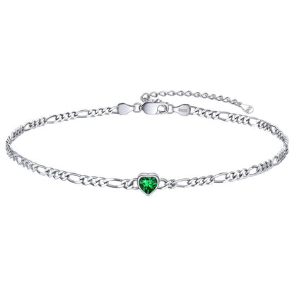 Personalized Sterling Silver Birthstone Dainty Heart Anklet for Women