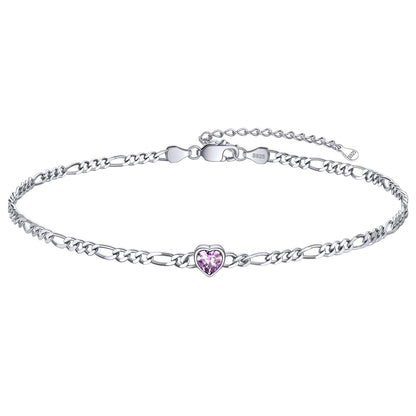 Personalized Sterling Silver Birthstone Dainty Heart Anklet for Women