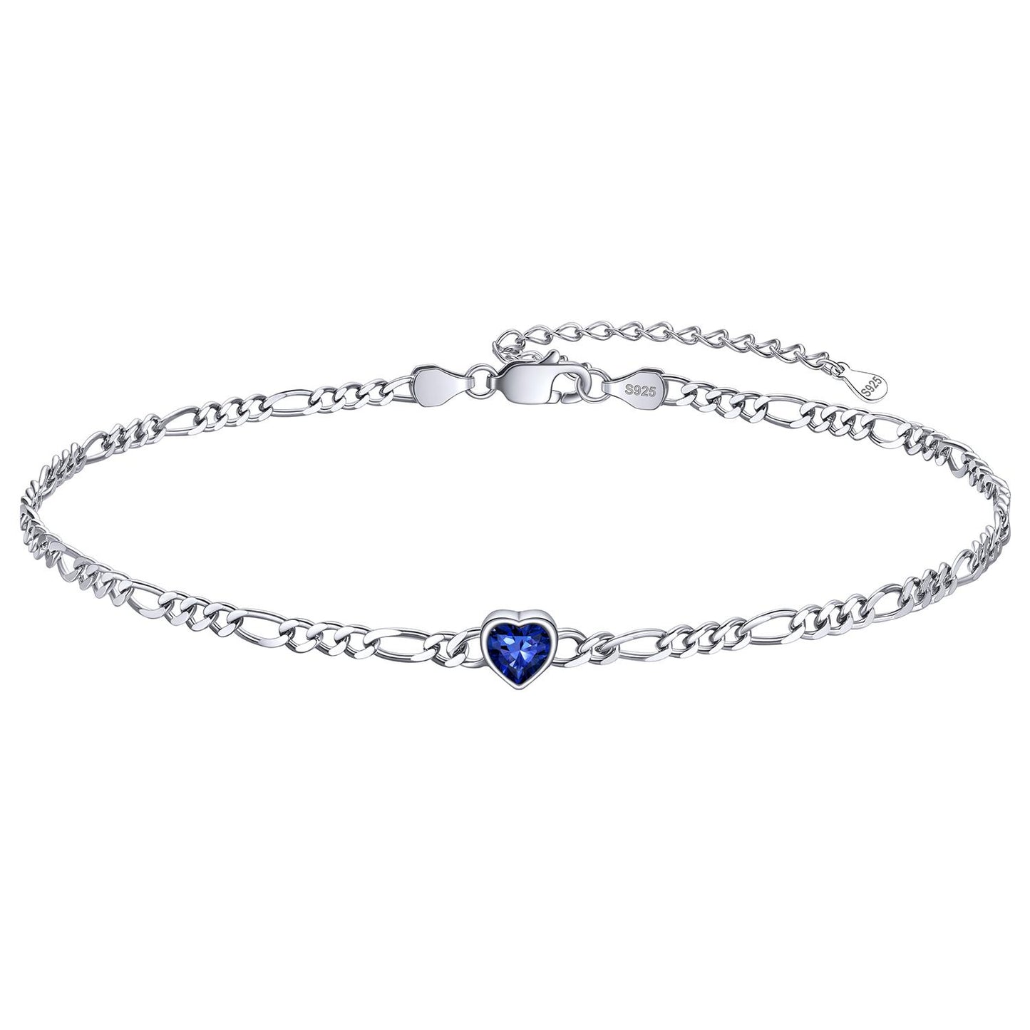 Personalized Sterling Silver Birthstone Dainty Heart Anklet for Women