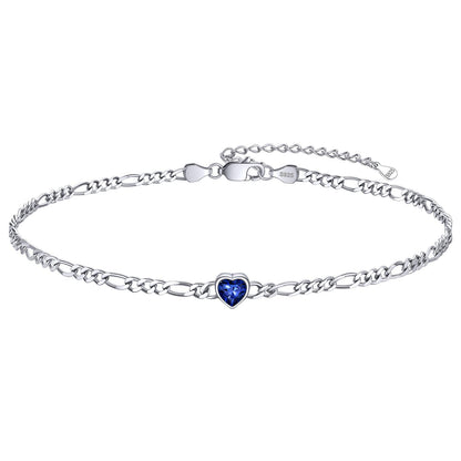 Personalized Sterling Silver Birthstone Dainty Heart Anklet for Women