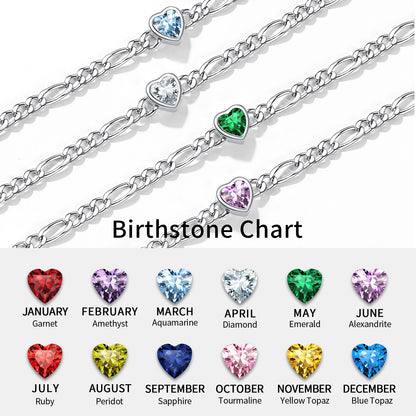 Personalized Sterling Silver Birthstone Dainty Heart Anklet for Women