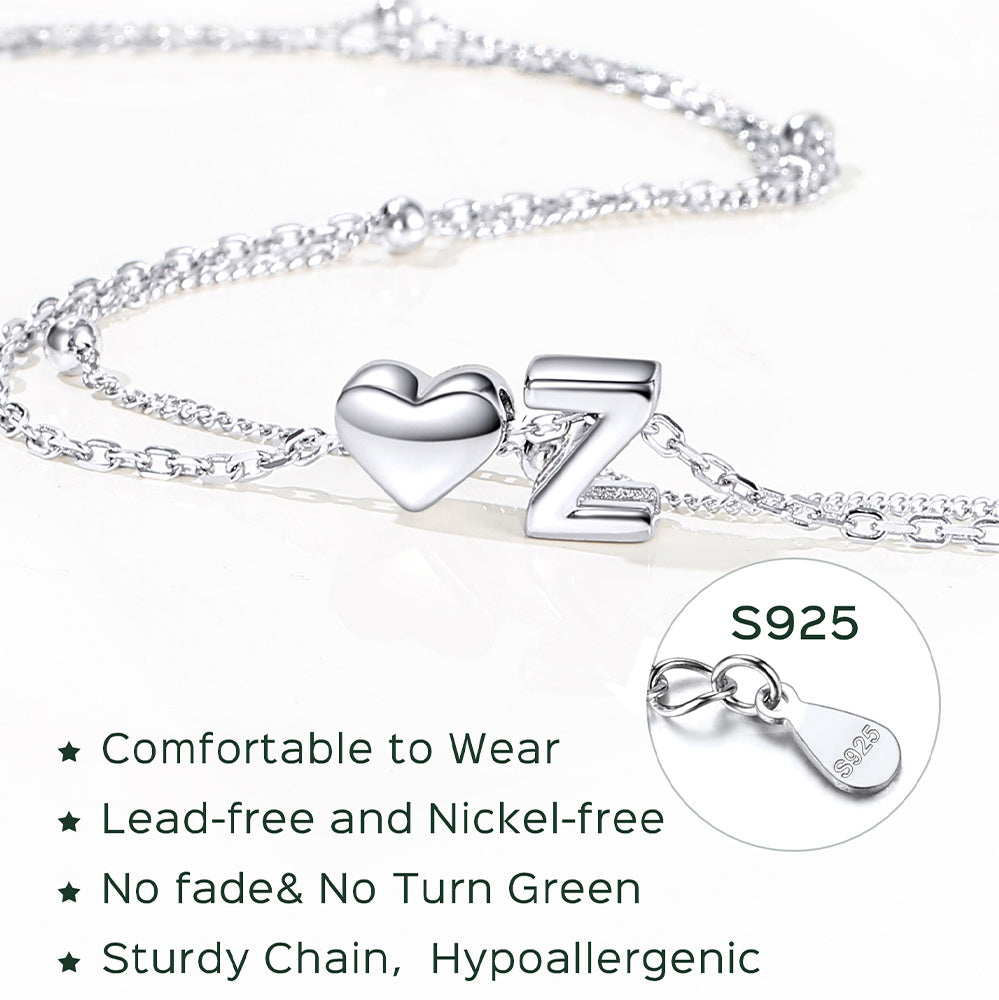   Sterling Silver Initial Heart Layered Anklet for Women