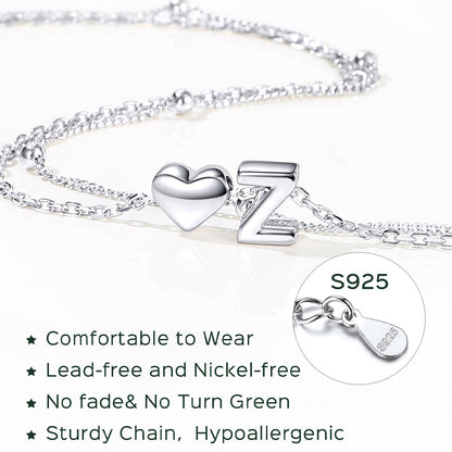   Sterling Silver Initial Heart Layered Anklet for Women