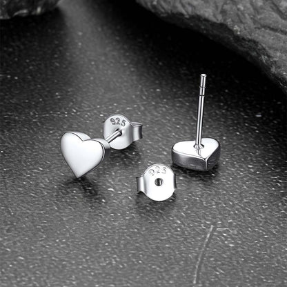 925 Sterling Silver Dainty Simple Heart Stud Earrings