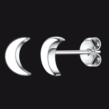 FaithHeart Sterling Silver Moon Stud Earrings for Women FaithHeart