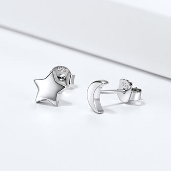 FaithHeart 925 Sterling Silver Minimalist Dainty Star Moon Stud Earrings FaithHeart