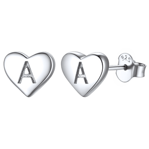 925 Sterling Silver Heart Initial Stud Earrings for Women Men