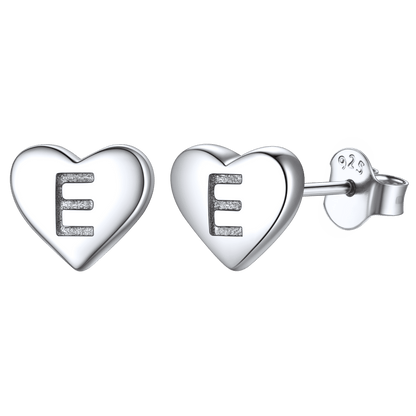 925 Sterling Silver Heart Initial Stud Earrings for Women Men