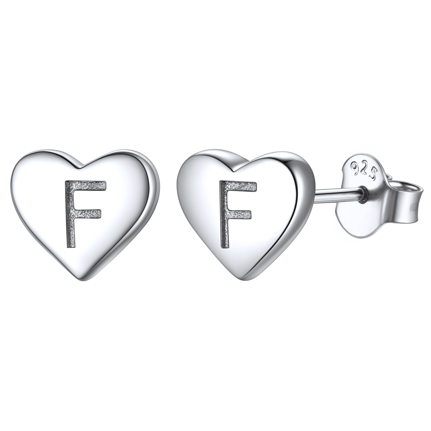 925 Sterling Silver Heart Initial Stud Earrings for Women Men