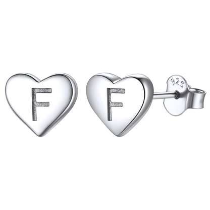 925 Sterling Silver Heart Initial Stud Earrings for Women Men