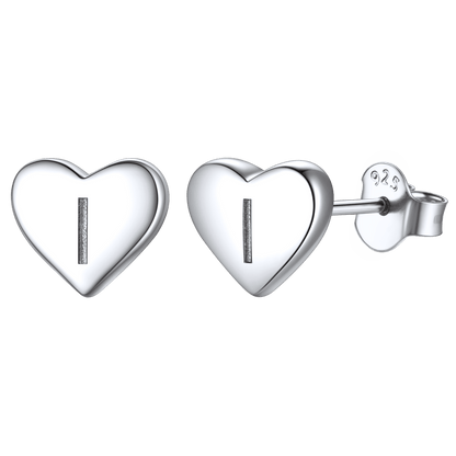 925 Sterling Silver Heart Initial Stud Earrings for Women Men