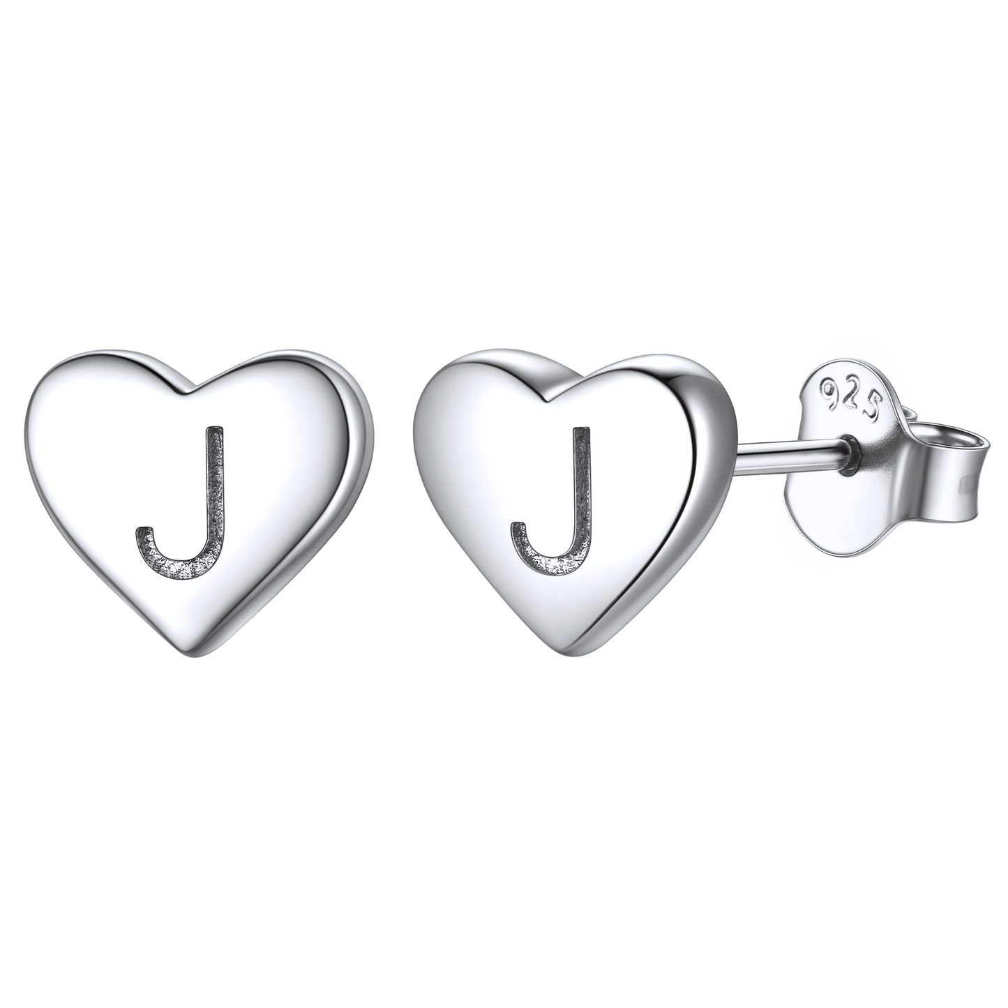 925 Sterling Silver Heart Initial Stud Earrings for Women Men