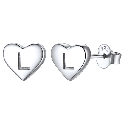 925 Sterling Silver Heart Initial Stud Earrings for Women Men
