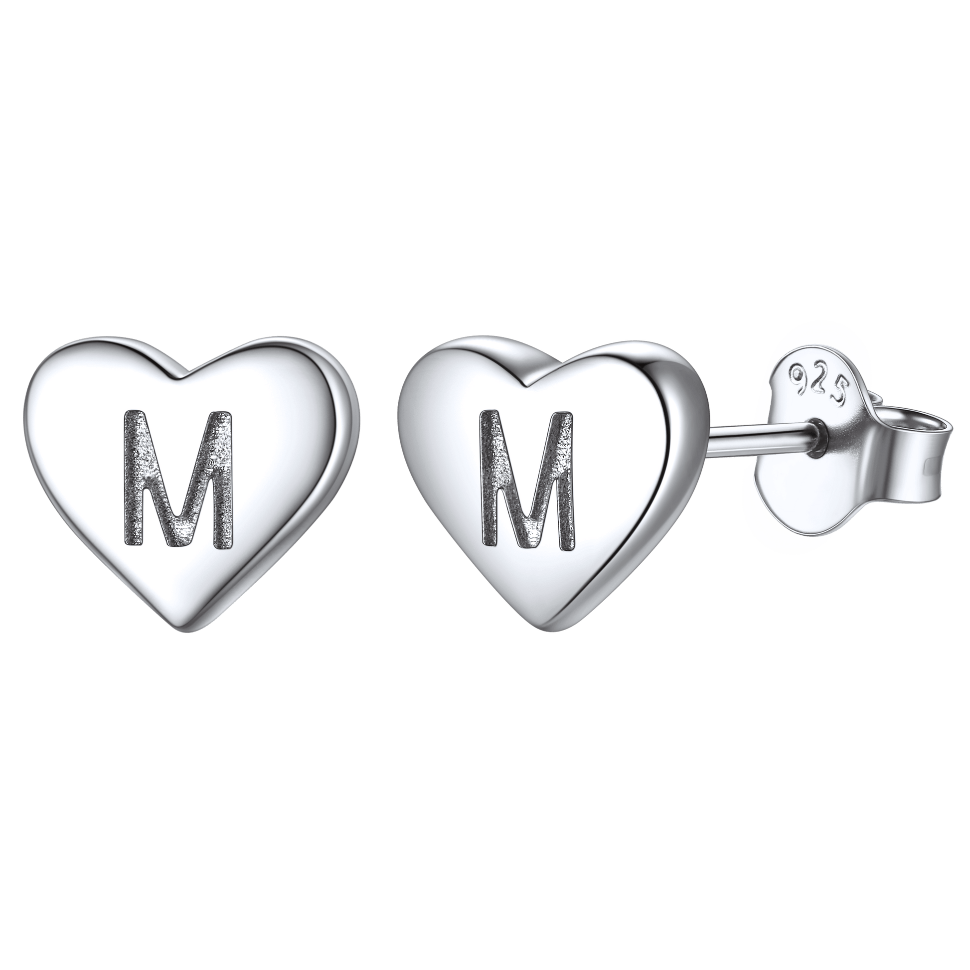 925 Sterling Silver Heart Initial Stud Earrings for Women Men